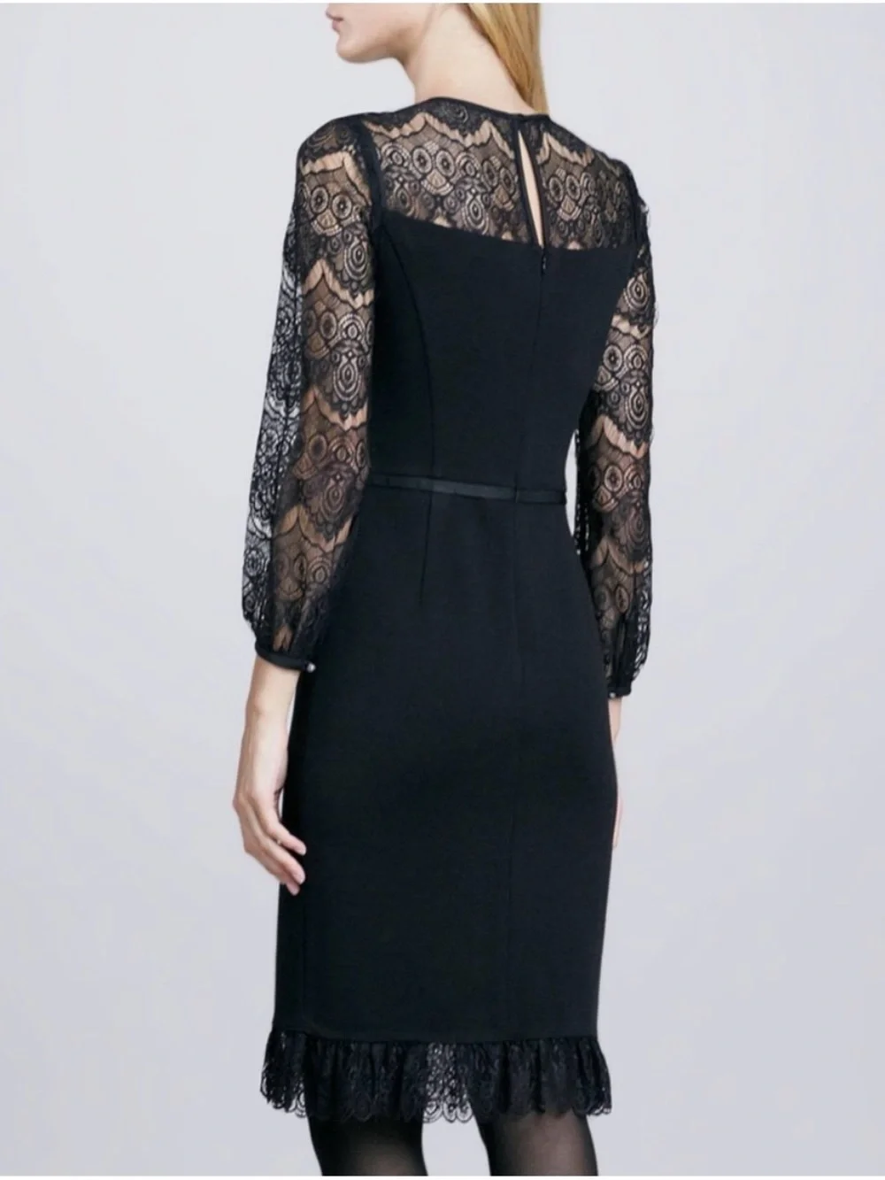 Tory Burch Tiana Black Lace-Top Wool Blend Sheath Dress - medium